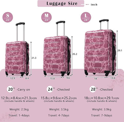 Luggage Sets 3 Piece Durable Suitcase Set with Spinner Wheels, 3 Pcs Hardside Lightweight luggage with TSA Lock, Large Checked Travel Suitcases