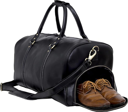 Leather Travel Bag,Weekender Overnight Bag Leather Large Carry On Bag Travel Tote Duffel Bag for Men & Women
