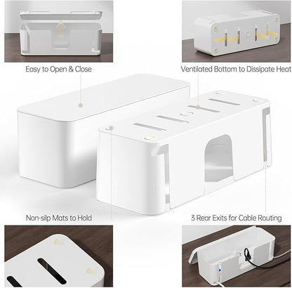 YECAYE 2 Pack Cable Management Box, Pet Friendly Cable Box Organizer for Home & Office, Child-Proof Floor Cord Cover, Cord Management and Cord Hider, White