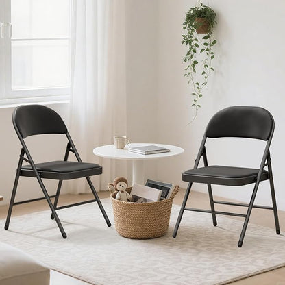 6 Pack Black Folding Chairs with Padded Cushion for Outside, Portable Stackable Commercial Metal Foldable Chairs with Steel Frame for Party Home Events Office Wedding, 350lbs Capacity