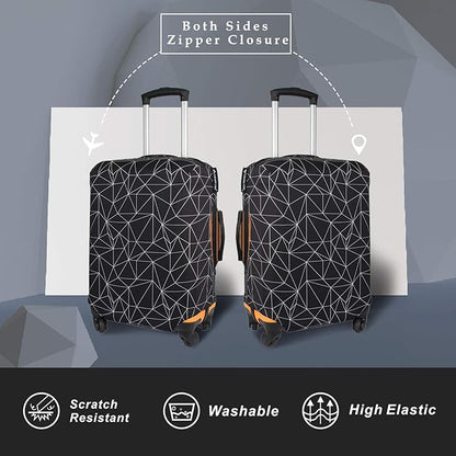 Explore Land Travel Luggage Cover Suitcase Protector Fits 23-26 Inch Case (Black Polygonal, M)