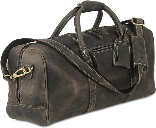 KomalC 24 Inch Leather Duffle Bags for Men and Women Travel Overnight Weekend Bag Sports Gym Duffel for Men