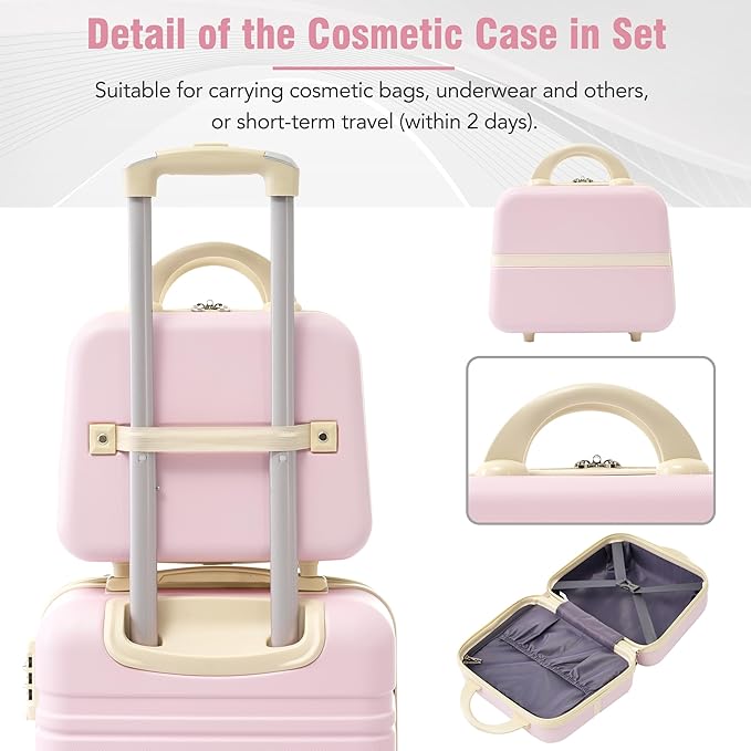 Merax Luggage Set, 3 Piece Luggage with Cosmetic Case, Vintage Hardcase Suitcase with Wheels, Expandable Luggage Airline Approved(Light Pink,20"+24"+28")