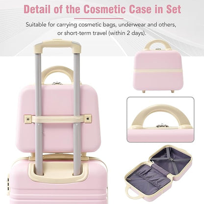 Merax Luggage Set 3 Piece Suitcase Set with Cosmetic Case Expandable Spinner Wheels Vintage Luggage Sets(Light Pink,20"+24"+28")