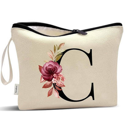 Vavabox A-Z Personalized Makeup Bag, Birthday Gifts for Women Mom, Gifts for Best Friend, Bride Bridesmaid Cosmetic bag (C, Yellow)