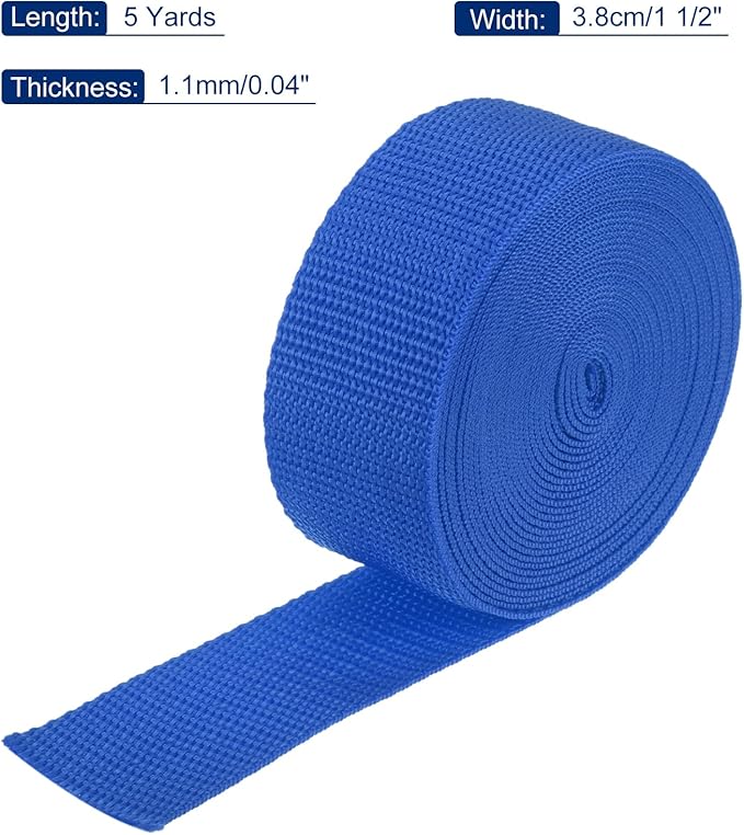 MECCANIXITY Lightweight Polypropylene Webbing Strap 1 1/2" 5 Yard Backpack Strapping Band Blue for Outdoor Luggage Cargo Straps