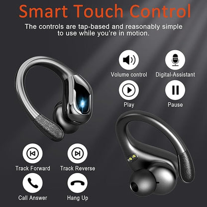 Ltinist Wireless Earbud, Bluetooth 5.3 Headphones Pure Bass Sound with Earhooks, 75H Battery Over Ear Headphones with Dual-LED Display, IP7 Waterproof Earphones Built-in Microphone for Running Sports