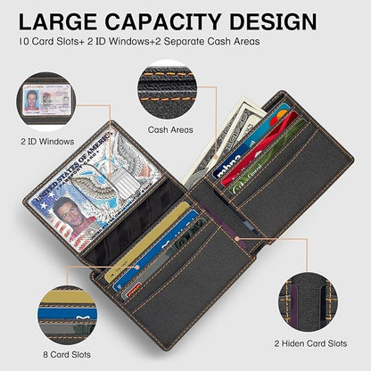 Zitahli Wallet for Men 12 Card Holder Slim Rfid Leather 2 ID Window Wallets With Gift Box Men's Accessories