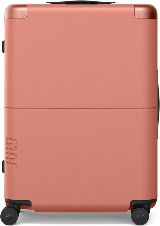 Checked Expandable - 24.5" Airline Approved Check In Luggage with Wheels, Spinner Suitcase for Men & Women - TSA Lock Rolling Suitcase, Spinner Wheels, Expansion Zip, Y-Strap - Clay