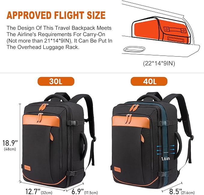 LOVEVOOK Carry on Backpack, 40L Travel Backpack for Women Men Airline Approved, Expandable Large Suitcase Backpacks With 4 Packing Cubes, Aer Travel Pack 3, Water Resistant Weekender Bag