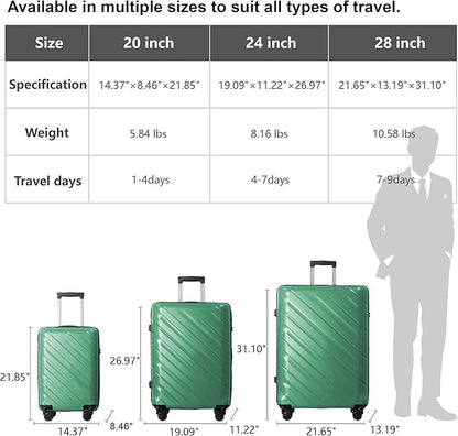 3-Piece Luggage Sets (20", 24", 28"), Suitcase with Wheels, Hardside Suitcase With Four Spinner Wheels and Scratch-Resistant Surface (PP hardshell, Green)