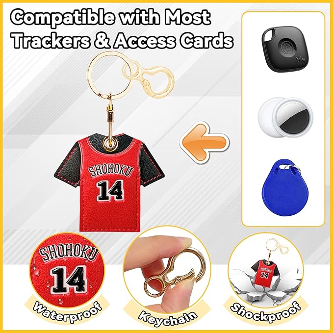 Leather Keychain for Airtag, Cute Protective Keychain Holder Compatible with Apple Air Tag,GPS Item Tracker Case Cover for Keys,Bags,Pets,Luggage(Jersey)
