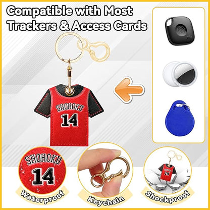 Leather Keychain for Airtag, Cute Protective Keychain Holder Compatible with Apple Air Tag,GPS Item Tracker Case Cover for Keys,Bags,Pets,Luggage(Jersey)