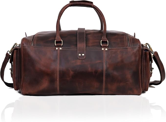 Leather Farm Travel Duffel Bags for Men & Women - Premium 24" Mens Weekender Overnight Gym Bag, Carry-On Luggage with Spacious Compartments, Stylish Leather Duffel Bag for Airplane, Sports & Trips