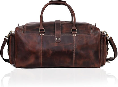 Leather Farm Travel Duffel Bags for Men & Women - Premium 24" Mens Weekender Overnight Gym Bag, Carry-On Luggage with Spacious Compartments, Stylish Leather Duffel Bag for Airplane, Sports & Trips