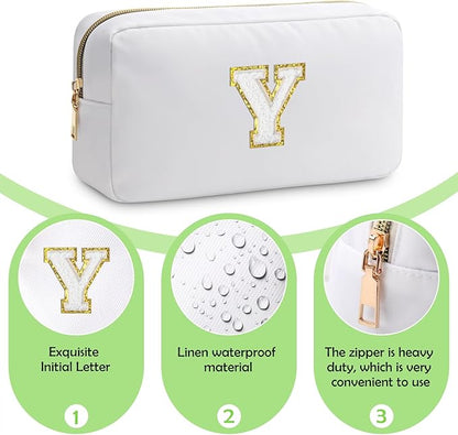 Initial Y Makeup Bags Initial Letter A-Z Cosmetic Bag for Women Friends Daughter Sister Mom Inspirational Gifts Travel Toiletry Bag Christmas Birthday Gifts for Her Bridesmaid Bff Makeup Pouch Y