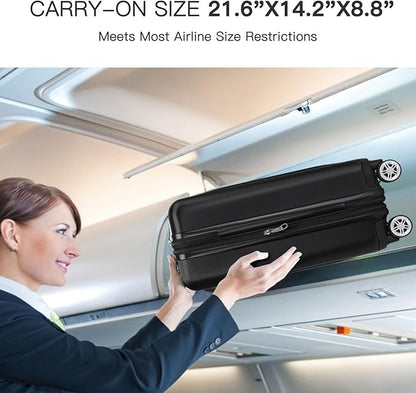 Kono Small 20 Inch Expandable Carry On Luggage with Quiet Spinner Wheels & TSA Lock, Scratch and Drop Resistant PC+ABS Hardside 22x14x9 Airline Approved Suitcase, Black