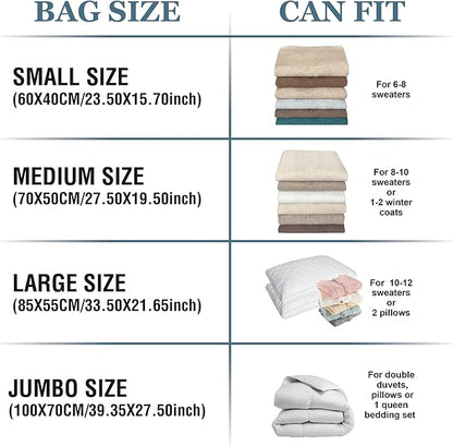 10 Pack Vacuum Storage Bags with Pump, 5 Jumbo and 5 Large Space Saver Vacuum Storage Bags, Vacuum Seal Bags for Clothing, Comfoters, Pillows, Blanket, Bedding