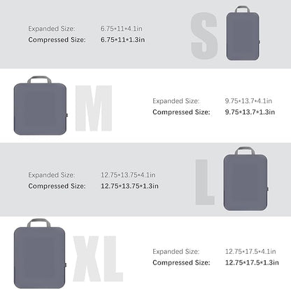 4 Set Compression Packing Cubes Travel - Travel Accessories Expandable Packing Organizers for Carry On - Essentials Luggage Bags - Dark Grey