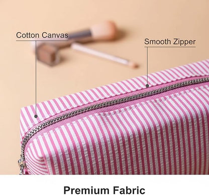 48 PACK Stripe Makeup Bags Bulk-Seersucker Bridesmaid Proposal Gifts Makeup Pouch for Wedding Party Favors Bachelorette Party Decorations Toiletry Organizer Bag Cosmetic Case Gift (Pink Stripe)
