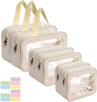 6PCS Diaper Bag Organizer Pouches Set, Waterproof Clear TPU Makeup Bag Set with Handles, 2 Large 2 Medium 2 Small Double Zippe Toiletry Travel Cube Bags Essentials for Women