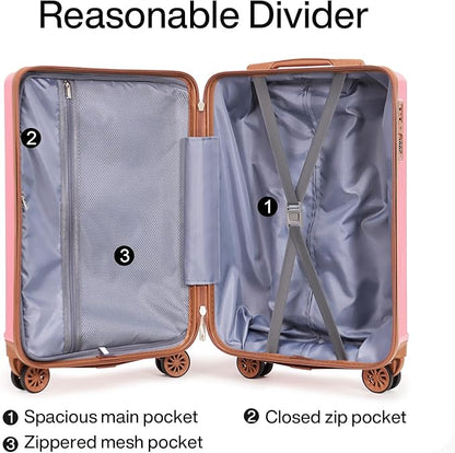 Luggage Sets 3 Piece (20/24/28 inch)-Carry On Suitcase-Suitcase With Wheels-PC+ABS - Hardside Spinner Travel Luggage, Black, 3 Pcs Set, Hardside Luggage Sets With Spinner Wheels (Pink)