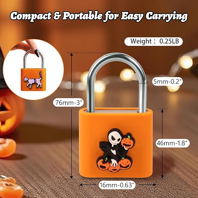 UMIKSMART Padlock, Keyless Fingerprint Padlock with USB Charging, Gym Lockers, School Lockers, Luggage, Storage Boxes, Cabinets, Backpack, Halloween Gifts (Pumpkin Glow Orange)