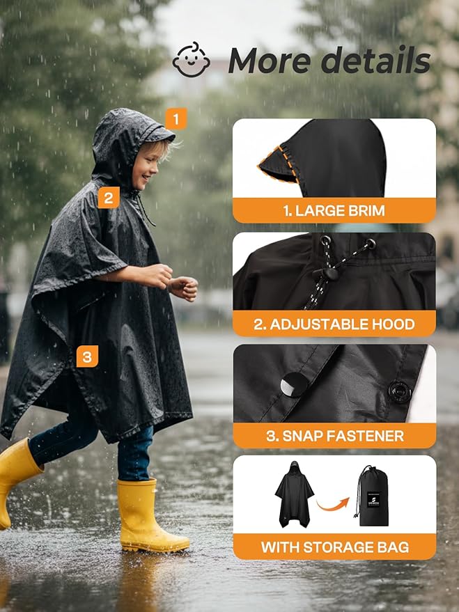 SaphiRose Hooded Rain Poncho Waterproof Raincoat Jacket for Men Women Adults