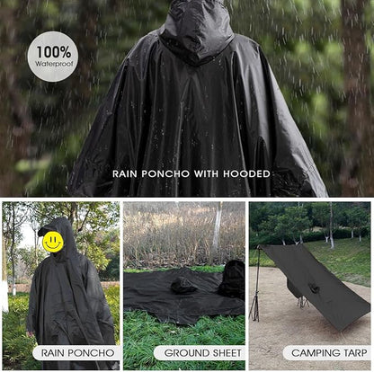 Cosmine Hooded Rain Poncho for Adult with Pocket, Waterproof Lightweight Unisex Raincoat Jacket for Hiking Camping Emergency