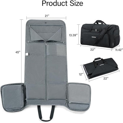 Hanke Carry on Garment Bags for Travel,Convertible Duffle Bag Luggage Bag Weekend Bag with Shoe Compartment,2 in 1 Hanging Suitcase Suit Bag for Men Women,Black
