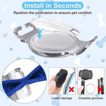 SANKALA Airtag Dog Collar Holder, Chew-Proof Stainless Steel & Waterproof Airtag Holder, Slide-On Opening Design, Fits Snap Closure Collars, Full Coverage Protective Case (Silver, Medium, 1 Pack)