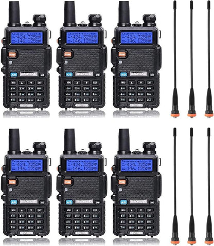 Baofeng UV-5R Dual Band Two Way Radio Handheld Ham Radio Long Range Walkie Talkies Pack of 6 for Hiking Camping Hunting Skiing Trip(Black) with 8.2'' D8 (VHF UHF)