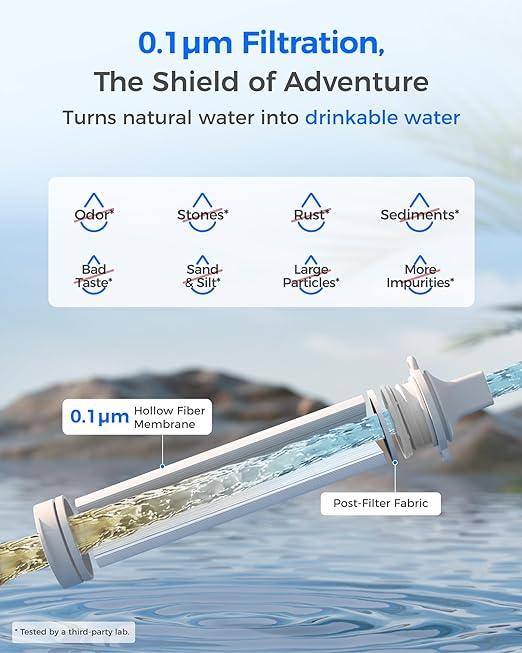 Waterdrop Gravity Water Filter Straw, Camping Water Filtration System, Water Purifier Survival for Travel, Backpacking and Emergency Preparedness, 1.5 gal Bag, 5 Stage Filtration, Pack of 2