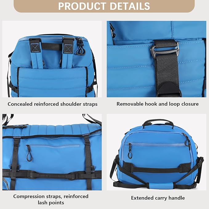 CONTAIL 86L Wheeled Duffel Bag, Soft Shell with Adjustable Web Handles, Carry On Size 29.5x14.2x12.6in, Foldable with Dual Wheels & Shoe Compartment,Blue