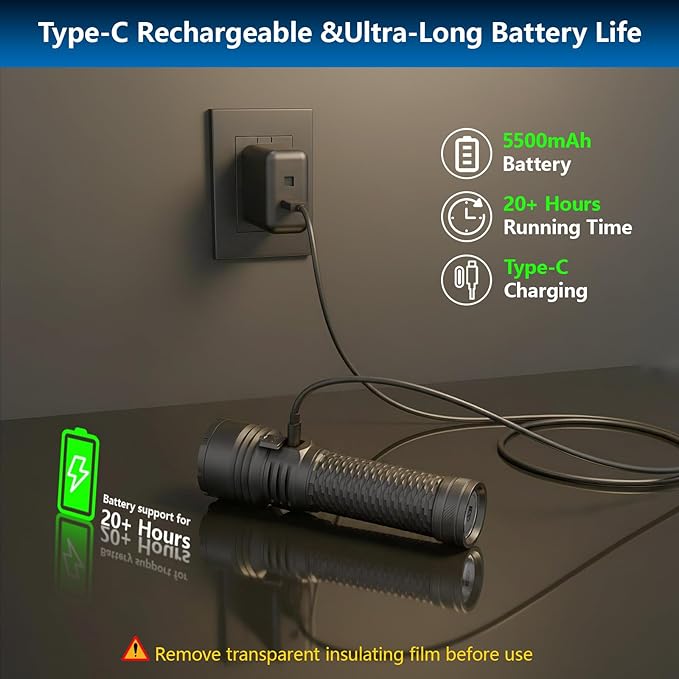 Philips Rechargeable Flashlights High Lumens with Ignition Lens,13000lm Professional Smart Super Bright Flashlight with Stepless Dimming&Smart Memory,Waterproof,Powerful Handheld LED Flash Light