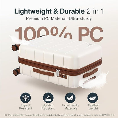 Luggage Sets 2 Piece 20/28 Inch (3-YEARS VIP SERVICE) Hardside Expandable Lightweight Ultra Durable 100% Polycarbonate Carry On Travel Suitcase with Spinner Wheels TSA Lock, Elegant White