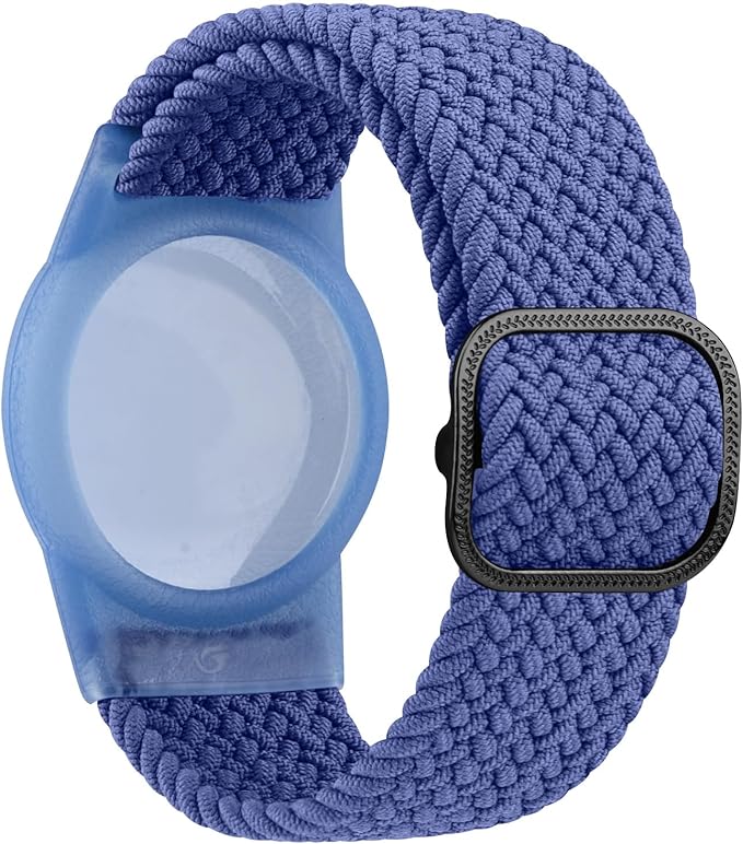 Vanjua Wristband for Apple AirTag, Protective Case Compatible with Air Tag GPS Tracker Holder with Braided Bracelet, Adjustable Anti Lost Watch Band for Toddler Child Elder (Blue+Rainbow)