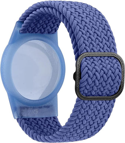 Vanjua Wristband for Apple AirTag, Protective Case Compatible with Air Tag GPS Tracker Holder with Braided Bracelet, Adjustable Anti Lost Watch Band for Toddler Child Elder (Blue+Rainbow)