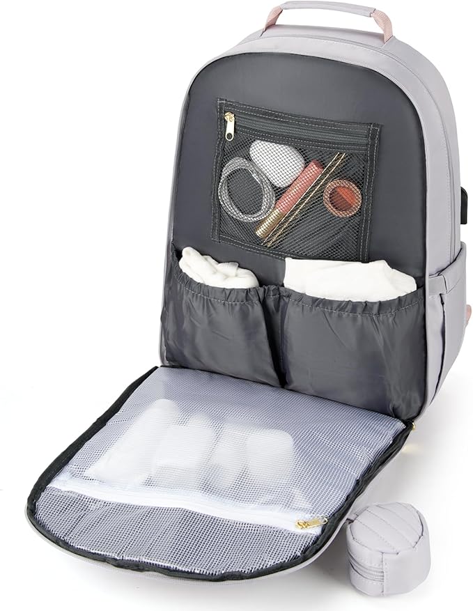 MOMUVO Diaper Bag Backpack, Quilted Baby Bag with Changing Pad and Stroller Straps and Pacifier Case, Multifunction Waterproof Travel Diaper Bags, Unisex