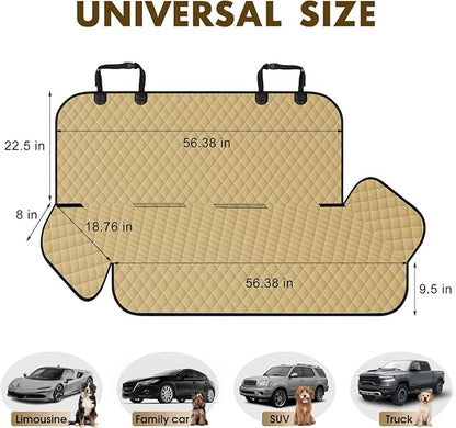 Backseat Cover for Dogs, Waterproof and Non-Slip Pet Bench Seat Covers, Car Seat Protector for Back Seat, Universal Size Rear Car Seat Cover Fits Cars, Trucks and SUVs, L-Khaki&Black