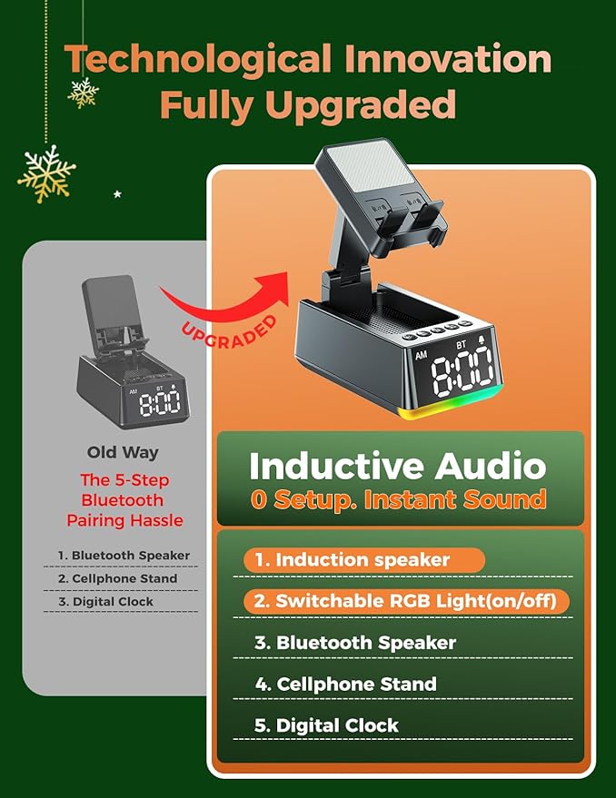 Bluetooth Speaker White Elephant Gifts:Induction Cell Phone Stand HD Sound Gift for Men Women Adults Birthday Christmas Secret Santa,Kitchen Gadget Mom Wife Dad Husband Teen Stocking Stuffers(Gray)
