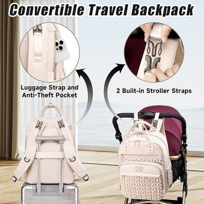 Diaper Bag Backpack,Stylish Baby Diaper Bag,Waterproof Travel Diaper Backpacks Baby Bags with Changing Pad,Stroller Straps,Insulated Pockets (Beige)