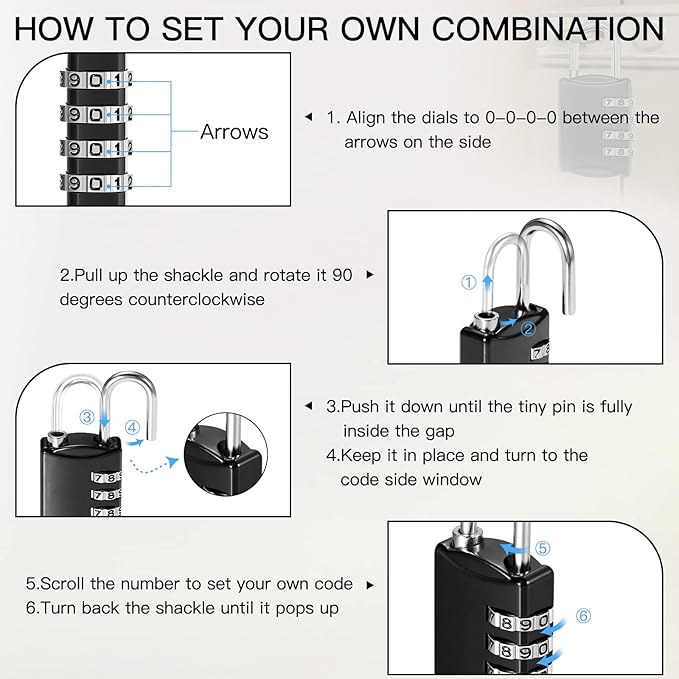 Sadnyy 15 Pcs 4 Digit Combination Locks Combination Padlock Luggage Number Locks Outdoor Waterproof Resettable Padlock for Door Traveling School Gym Locker Suitcases Employee Hasp Storage