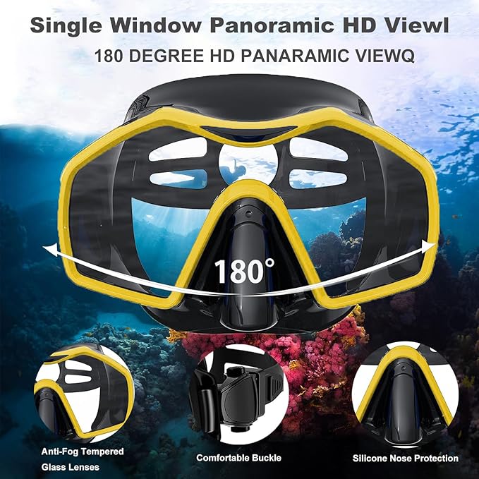 Snorkeling Gear for Adults,Dry-Top Snorkel Mask Set with Tempered Glass,Anti-Fog & Anti-Leak Panoramic Swim Mask,Adjustable Snorkel Kit with Carry Bag for Scuba Diving,Swimming,Travel