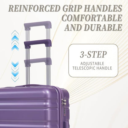 Campfun 3 Piece Luggage Sets, ABS Suitcase Set with Double Spinner Wheels Hang Hook, Durable Carry On Luggage with Combination Lock, 20/24/28 inch, Purple