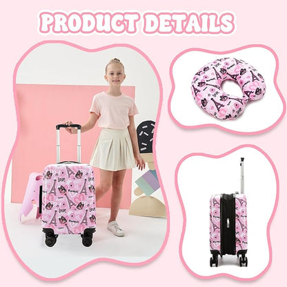 Kid's Luggage Set 16" Hardside Luggage with Spinner Wheels 2 Piece Suitcase Set Girls Carry on Toddler Travel Rolling Suitcase with Neck Pillow Airline Approved