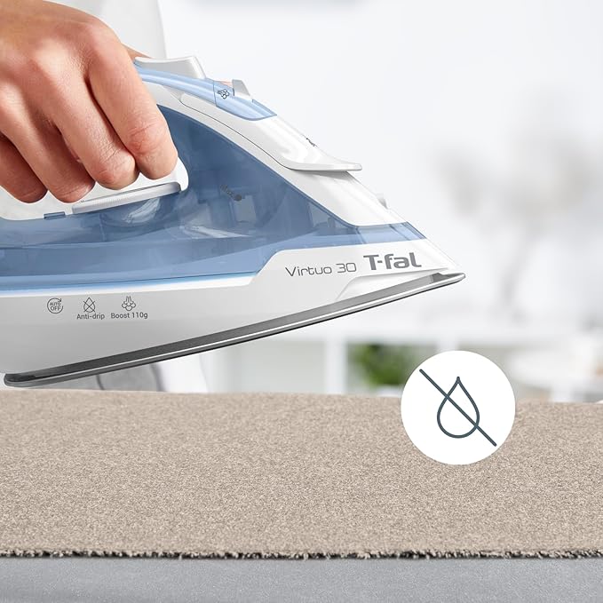 T-Fal Virtuo Steam Iron for Clothes Garment Steamer, Burst of Steam & Spray, Portable Iron and Steamer for Clothes, Ceramic Nonstick Soleplate, 1400 Watts, Anti-Drip, Auto-Off, Easy Ironing, Blue