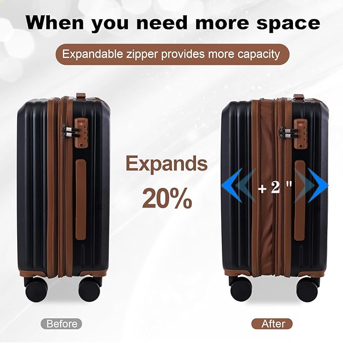 OUZZO Luggage Sets 3 Piece Expandable Suitcase Sets with Double Spinner Wheels Hardshell Lightweight PC Checked Luggage set TSA Lock for Family Trips, Business,Vacation