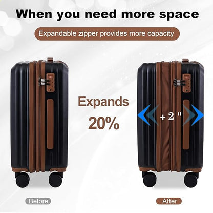 OUZZO Luggage Sets 3 Piece Expandable Suitcase Sets with Double Spinner Wheels Hardshell Lightweight PC Checked Luggage set TSA Lock for Family Trips, Business,Vacation