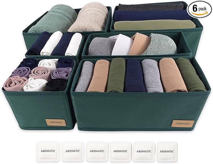 Clothing Drawer Organizer – Set of 6 Foldable 600D Oxford Storage Boxes with Rigid Support and Metal Zipper, Ideal for Bras, Underwear, Socks, Baby Clothes and Closet Organization